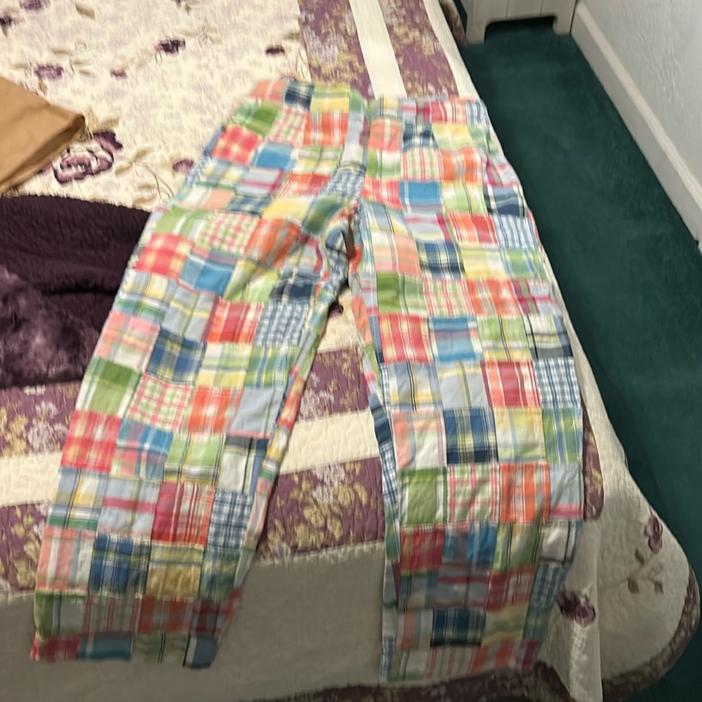 Brooks Brothers Madras Plaid Patchwork Capri Blue Yellow Pink Pants size 8